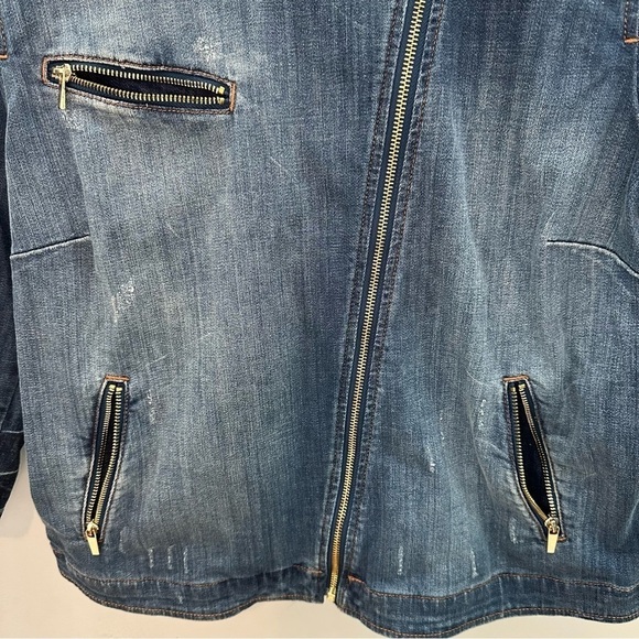CHICO'S Modern Distressed Denim Moto Jacket, Size 2 (L), Blue - Picture 5 of 8